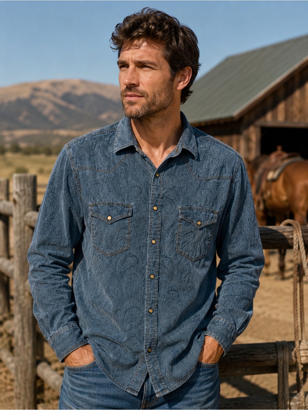 Ryan Michael Paisley Western Shirt – Medium – Silk Cotton Blend